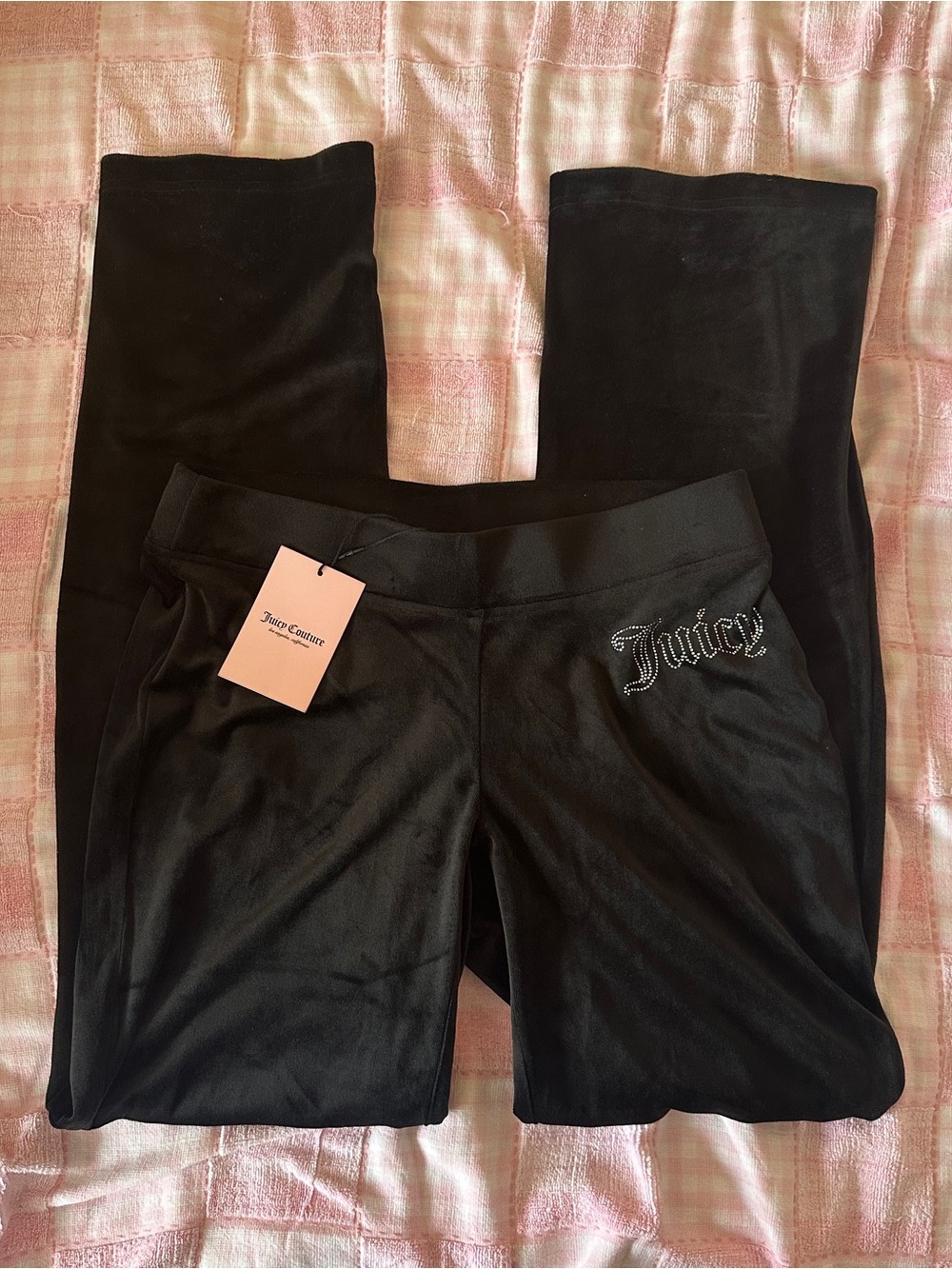 Juicy Couture Black Velour Rhinestone Logo Pants NWT Size Small